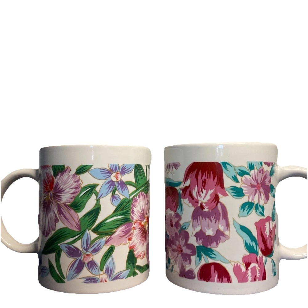 Laura‎ Ashley Vintage Floral Set 2 Ceramic Coffee Mugs Cottage Core Mothers Day